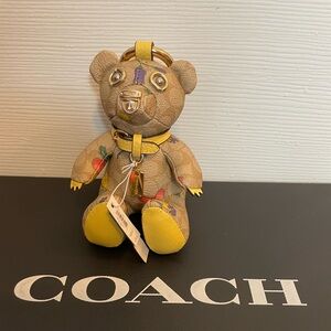 Coach Signature Tan Bear Bag Charm/Keychain with Floral and  Yellow Details